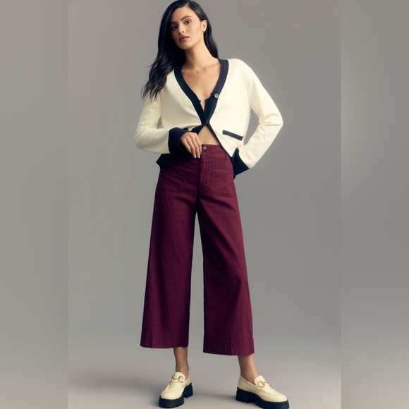 Anthropologie Pants - NWT Anthropologie Maeve The Colette Cropped Wide-Leg Pants in Plum, Size 29